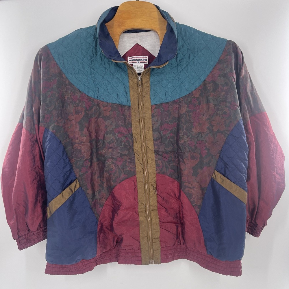 Vintage Westbound Sport Colorful Zip 80's Windbreaker Jacket Womens Size XL